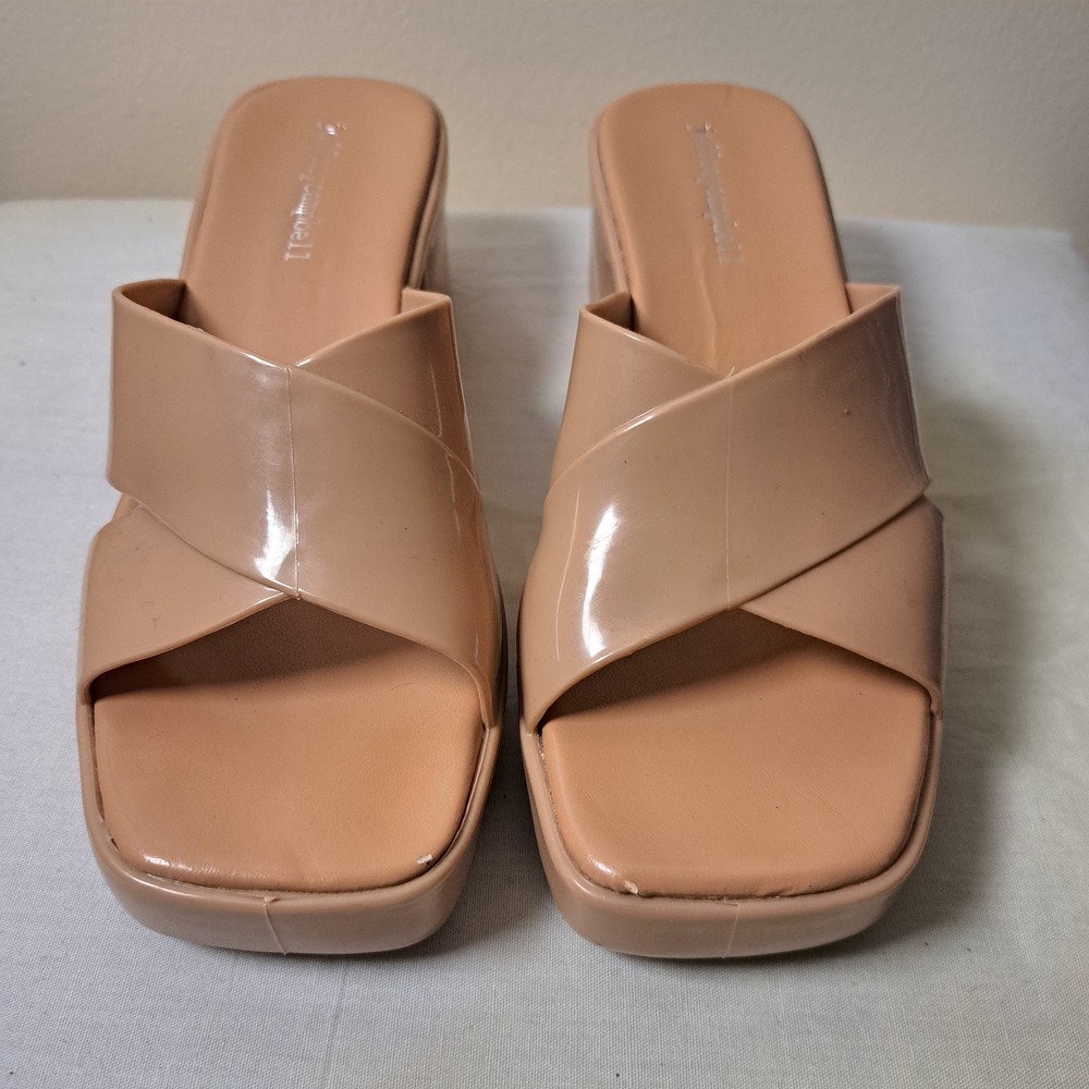 Jeffrey Campbell Nude Jelly Platform Sandals Criss Cross Block Heel Mules 80/90s